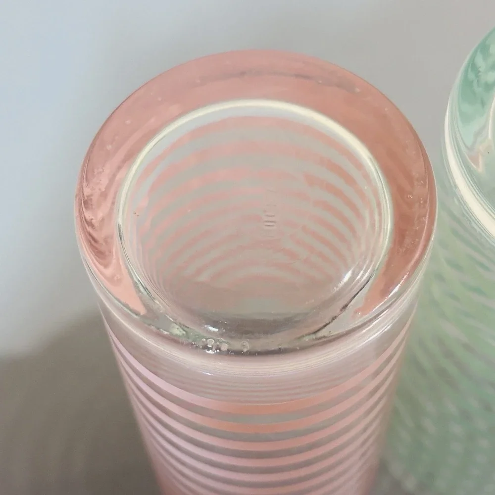 2 Libbey Vintage Mid Century Modern Retro Teal Pink Striped Highball Bar Glasses